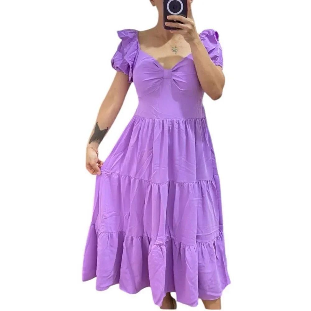 NWT Womens New Fashion Lilac Stunning Tiered Tie Back Midi Dress - Sz S